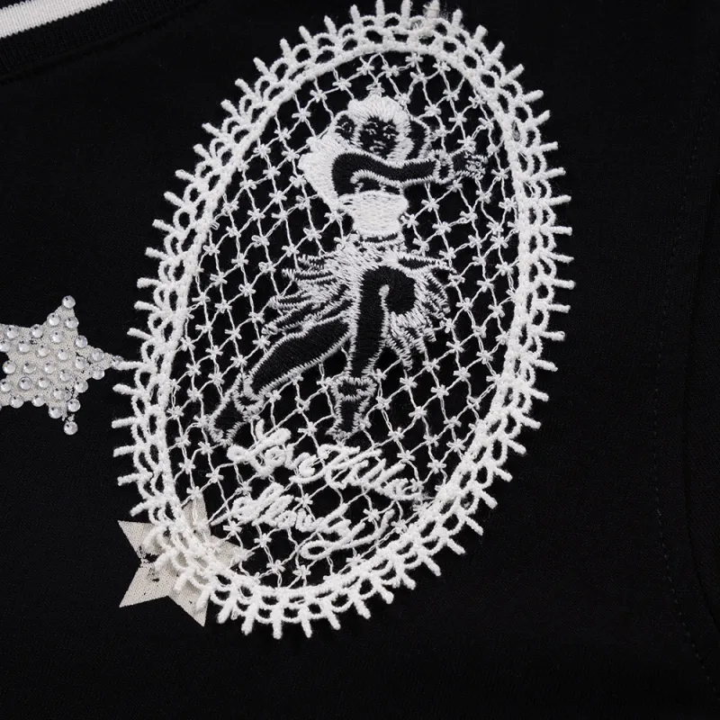 Ed Hardy Pyrography Embroidery Logo Casual Short Sleeved Set T Shirt Women's Black-3