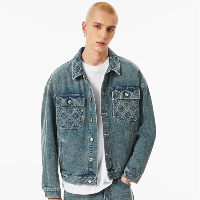 Ed Hardy Denim Jacket Men's Indigo With Complimentary Saint Laurent Black Opium Fragrance Pendant-3