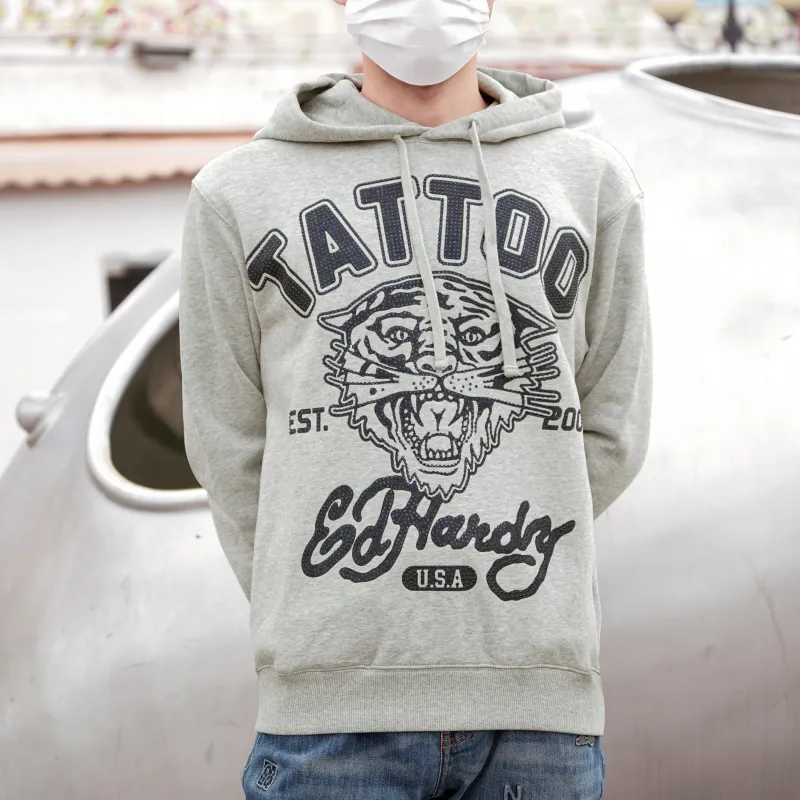 Ed Hardy Sweatshirt Men's Light Smoke Gray, Comes With A Free Yves Saint Laurent Black Opium Fragrance Pendant.-5