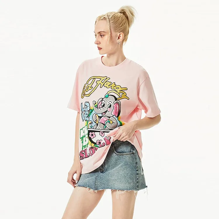 Ed Hardy T-Shirt Women's Pink Gift With Saint Laurent Black Opium Fragrance Pendant-5