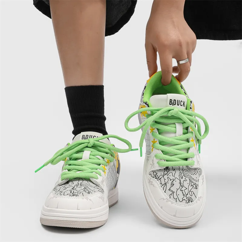 B.Duck Summer Travis Scott X AJ1 Lightning Collection Skateboard Shoes Unisex Low Top Candy/White Black/Apple Green-19
