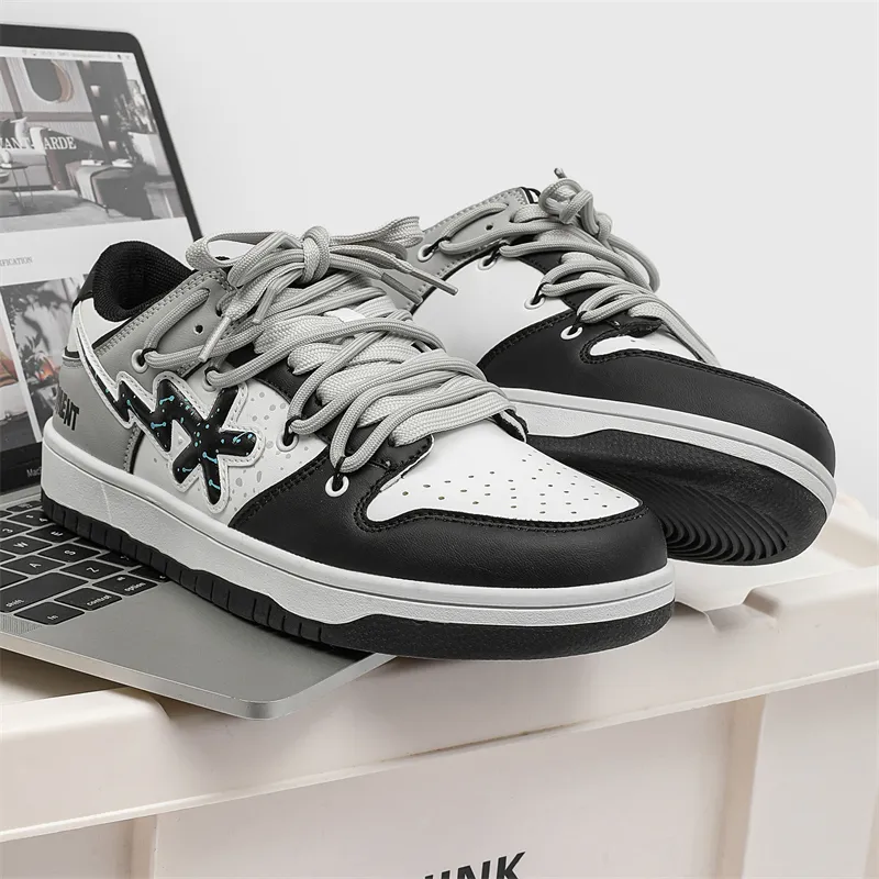 B.Duck Summer Travis Scott X AJ1 Lightning Collection Skateboard Shoes Unisex Low Top Black/White-3