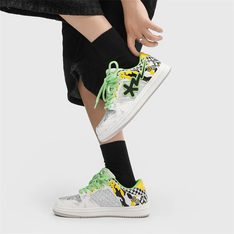 B.Duck Summer Travis Scott X AJ1 Lightning Collection Skateboard Shoes Unisex Low Top Candy/White Black/Apple Green-20