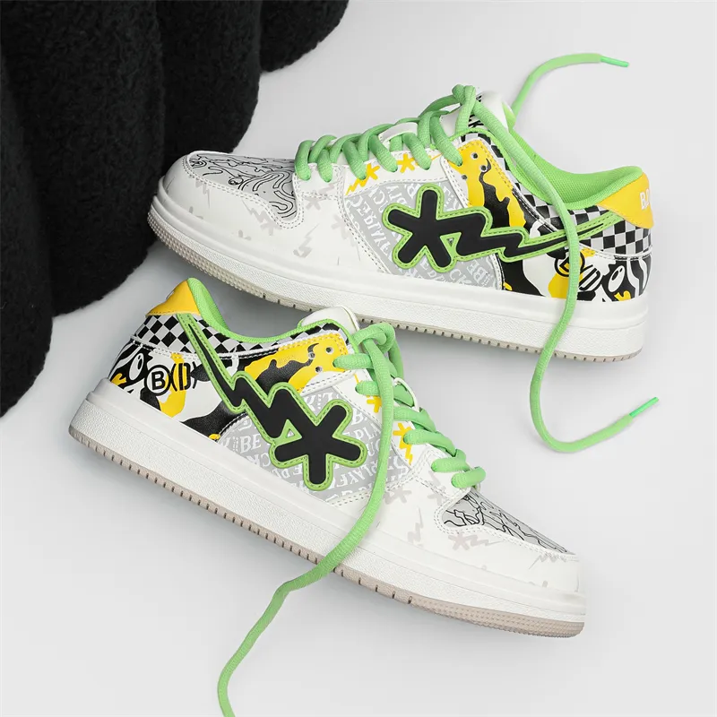 B.Duck Summer Travis Scott X AJ1 Lightning Collection Skateboard Shoes Unisex Low Top Candy/White Black/Apple Green-17