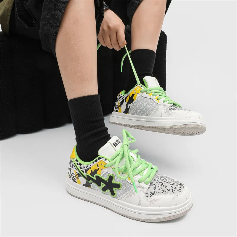 B.Duck Summer Travis Scott X AJ1 Lightning Collection Skateboard Shoes Unisex Low Top Candy/White Black/Apple Green-18