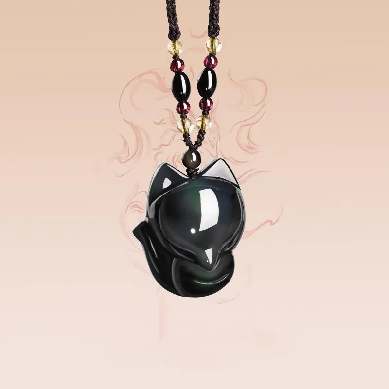 EADDA JEWELRY Natural Obsidian Necklaces Unisex-2