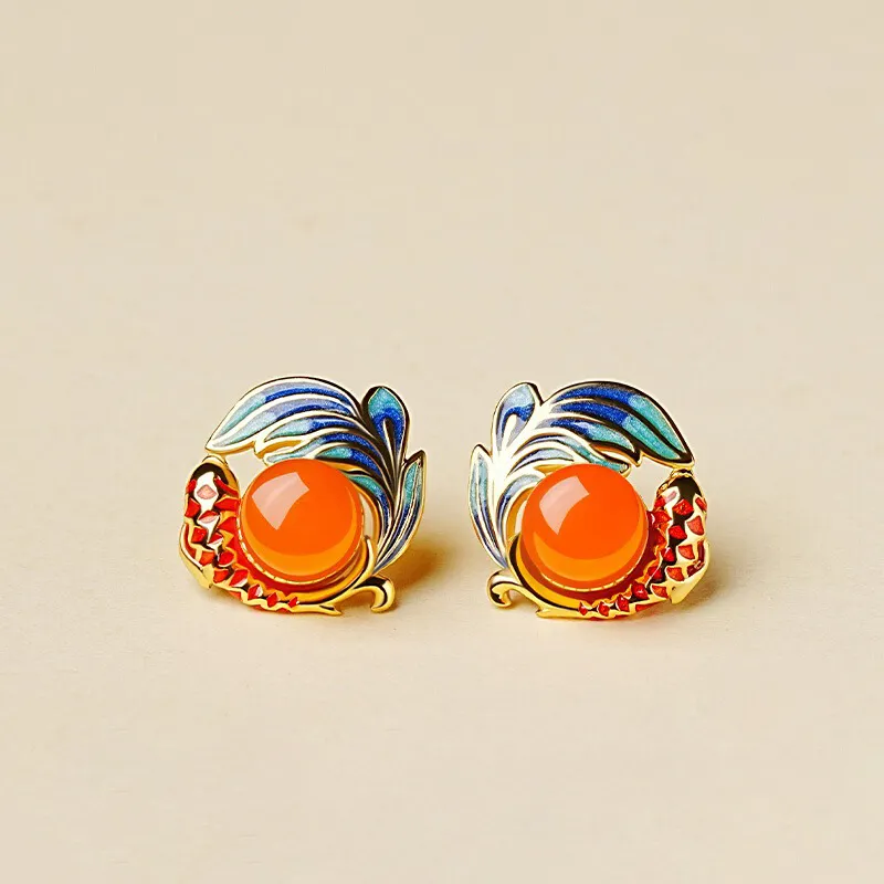 EADDA JEWELRY Natural Agate Stud Earrings Unisex-3