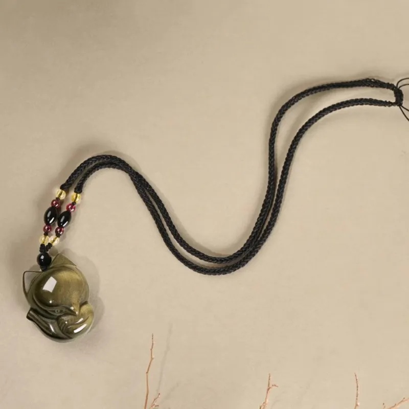EADDA JEWELRY Natural Obsidian Necklaces Unisex-12