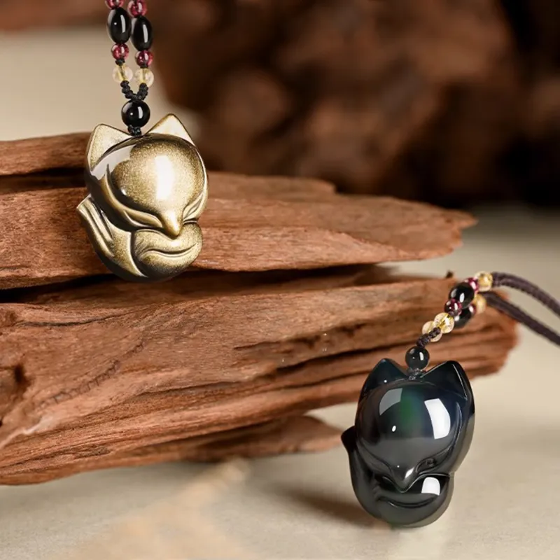 EADDA JEWELRY Natural Obsidian Necklaces Unisex-5