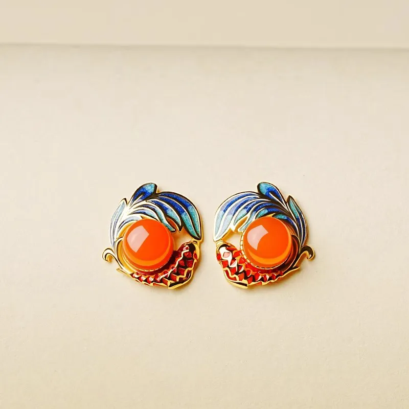 EADDA JEWELRY Natural Agate Stud Earrings Unisex-4