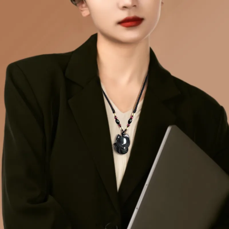 EADDA JEWELRY Natural Obsidian Necklaces Unisex-4