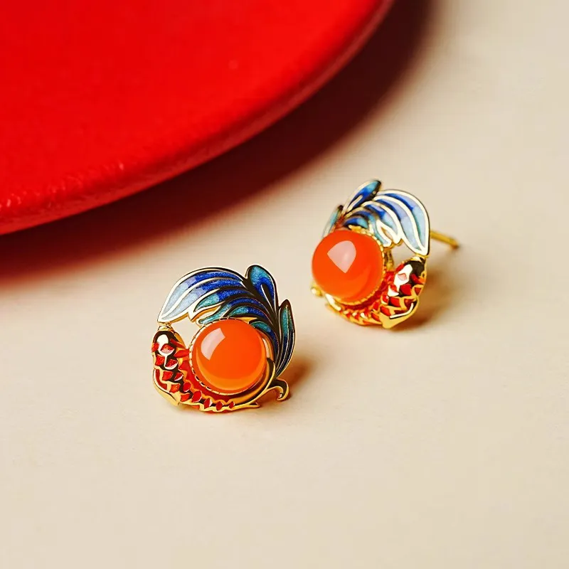 EADDA JEWELRY Natural Agate Stud Earrings Unisex-2