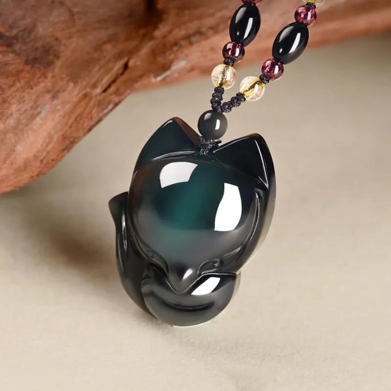 EADDA JEWELRY Natural Obsidian Necklaces Unisex-3