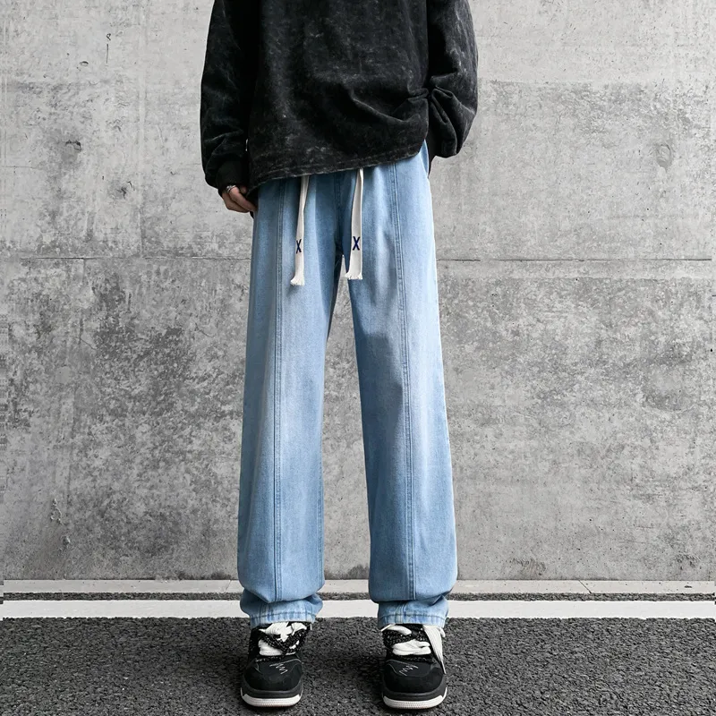 NOME Luxury Streetwear Vintage Lace Up Straight Fit Wide Leg Pants Unisex-11