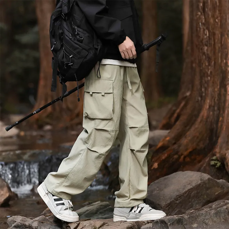 NOME Pleated Lace Up Straight Fit Wide Leg Pants Unisex-8