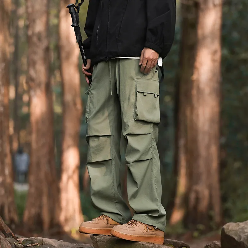 NOME Pleated Lace Up Straight Fit Wide Leg Pants Unisex-12