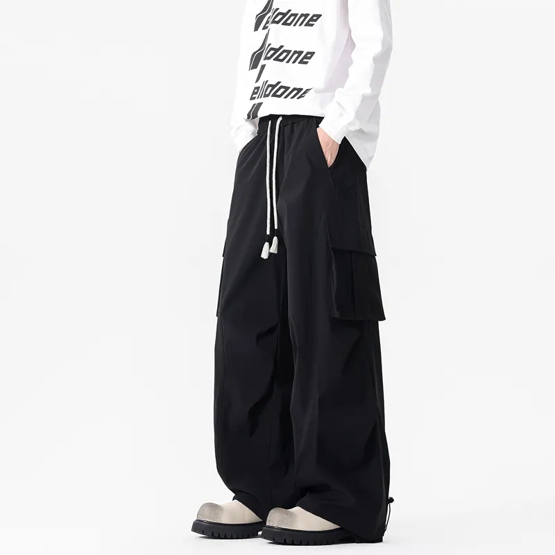 NOME Vintage Casual Fashion Lace Up Straight Fit Wide Leg Casual Pants Unisex-3