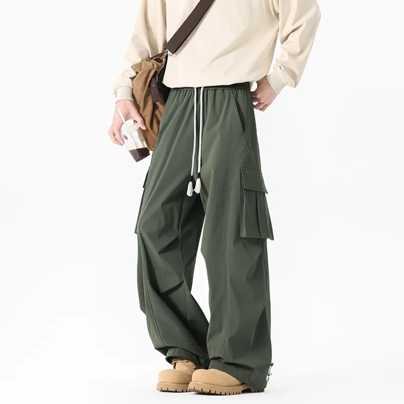 NOME Vintage Casual Fashion Lace Up Straight Fit Wide Leg Casual Pants Unisex-13