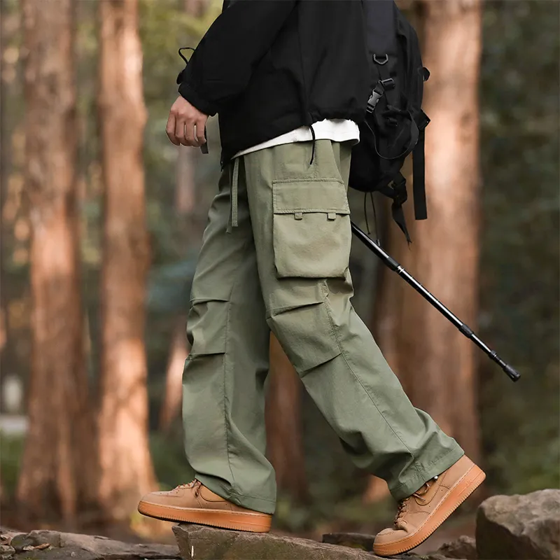NOME Pleated Lace Up Straight Fit Wide Leg Pants Unisex-11