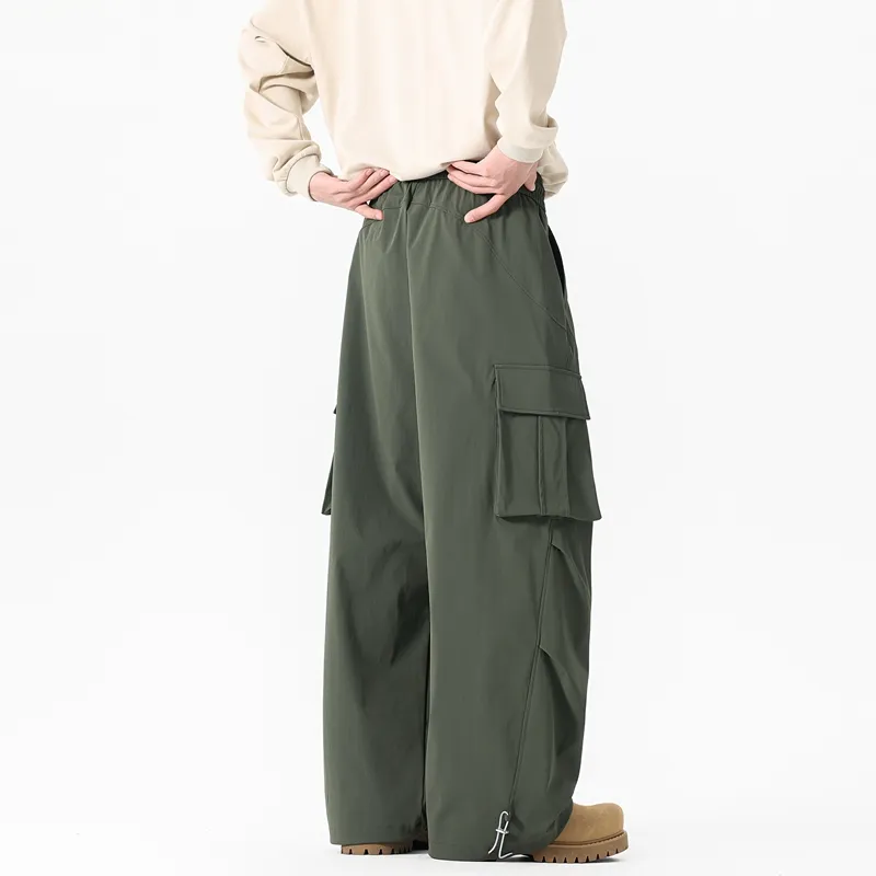 NOME Vintage Casual Fashion Lace Up Straight Fit Wide Leg Casual Pants Unisex-11