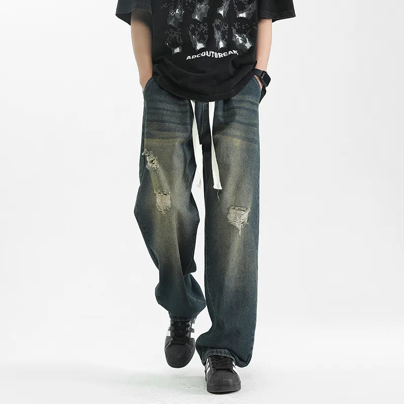 NOME Washable Distressed Ripped Jeans Unisex Nostalgic Green-2