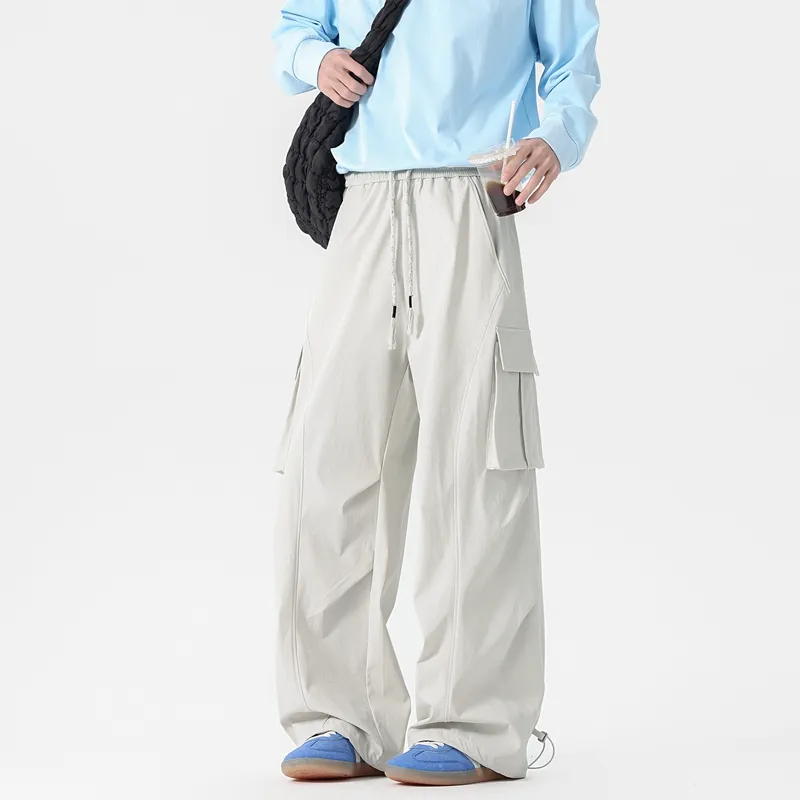 NOME Vintage Casual Fashion Lace Up Straight Fit Wide Leg Casual Pants Unisex-19