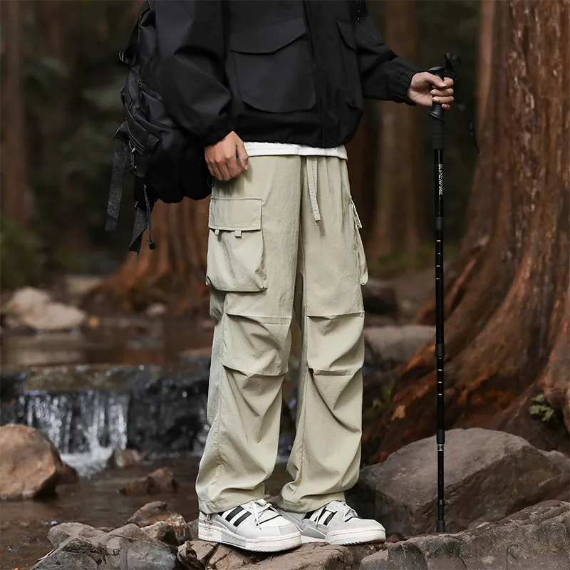 NOME Pleated Lace Up Straight Fit Wide Leg Pants Unisex-7