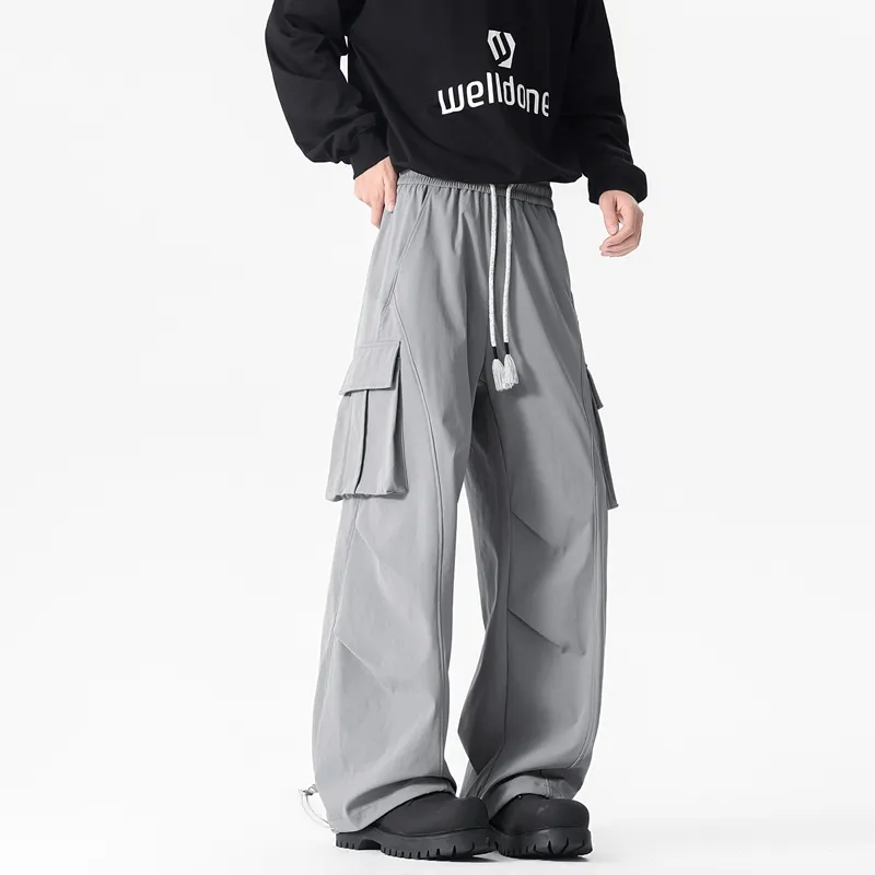 NOME Vintage Casual Fashion Lace Up Straight Fit Wide Leg Casual Pants Unisex-9