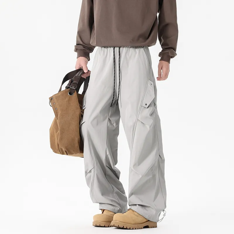 NOME Japanese Style Niche Vintage Urban Techwear Pleated Straight Fit Cargo Pants Unisex-9