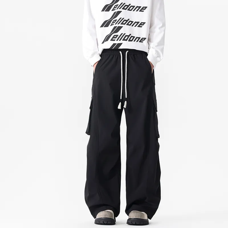 NOME Vintage Casual Fashion Lace Up Straight Fit Wide Leg Casual Pants Unisex-2