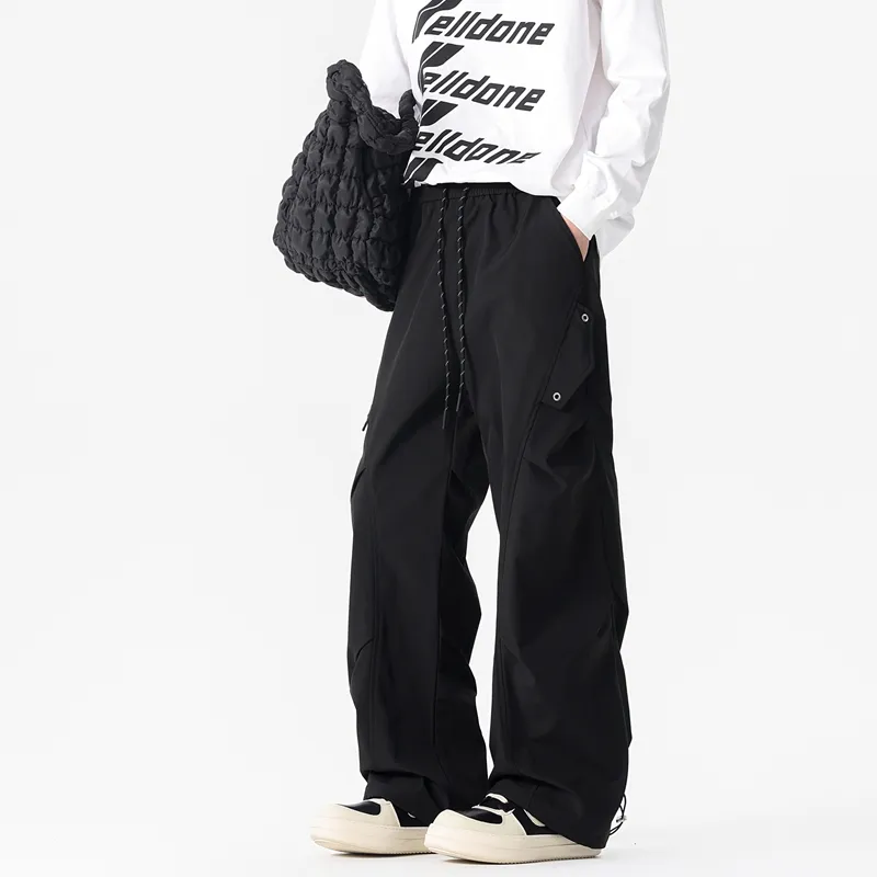 NOME Japanese Style Niche Vintage Urban Techwear Pleated Straight Fit Cargo Pants Unisex-4