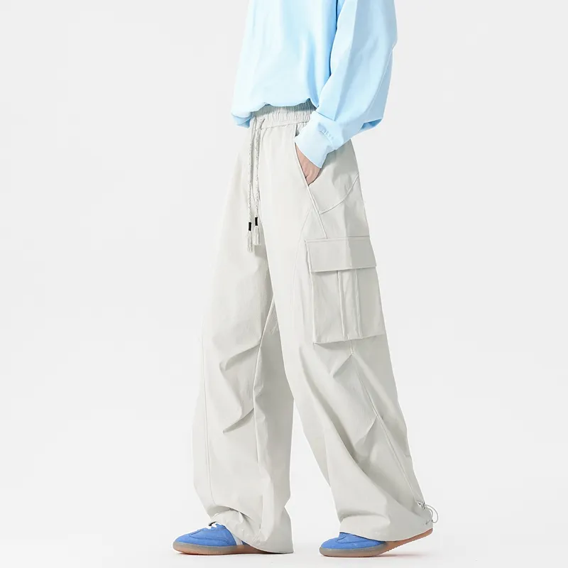 NOME Vintage Casual Fashion Lace Up Straight Fit Wide Leg Casual Pants Unisex-17