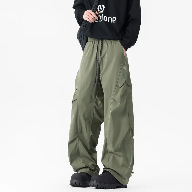 NOME Japanese Style Niche Vintage Urban Techwear Pleated Straight Fit Cargo Pants Unisex-14