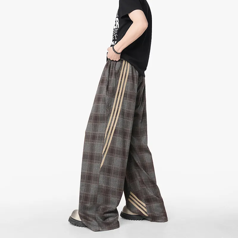 NOME Minimalist Style Plaid Draped Floor Length Straight Fit Unisex-3