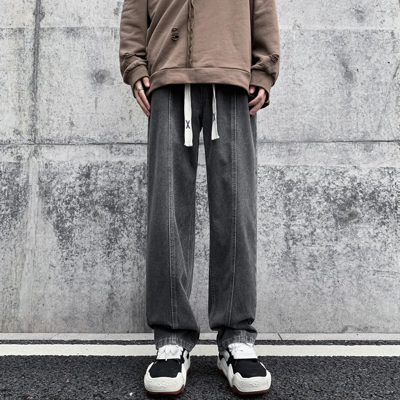 NOME Luxury Streetwear Vintage Lace Up Straight Fit Wide Leg Pants Unisex-1
