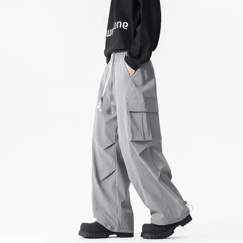 NOME Vintage Casual Fashion Lace Up Straight Fit Wide Leg Casual Pants Unisex-8
