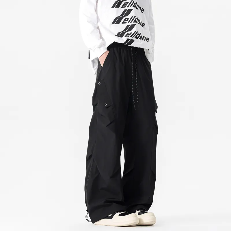 NOME Japanese Style Niche Vintage Urban Techwear Pleated Straight Fit Cargo Pants Unisex-3