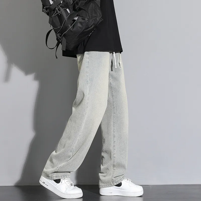 NOME Height Increasing Slimming Draped Lace Up Straight Fit Wide Leg Pants Unisex-4