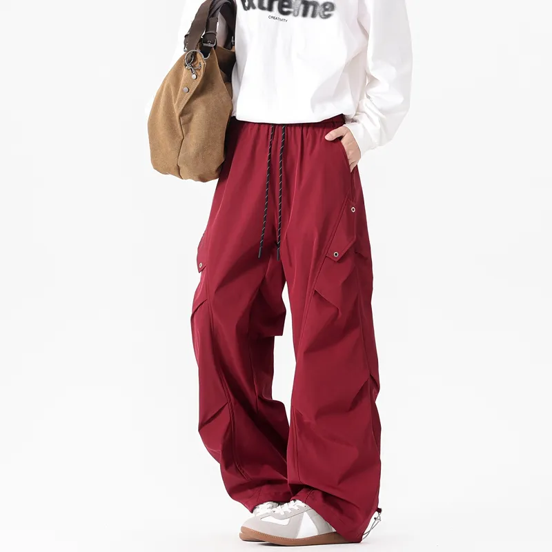 NOME Japanese Style Niche Vintage Urban Techwear Pleated Straight Fit Cargo Pants Unisex-19
