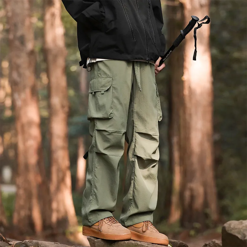 NOME Pleated Lace Up Straight Fit Wide Leg Pants Unisex-13