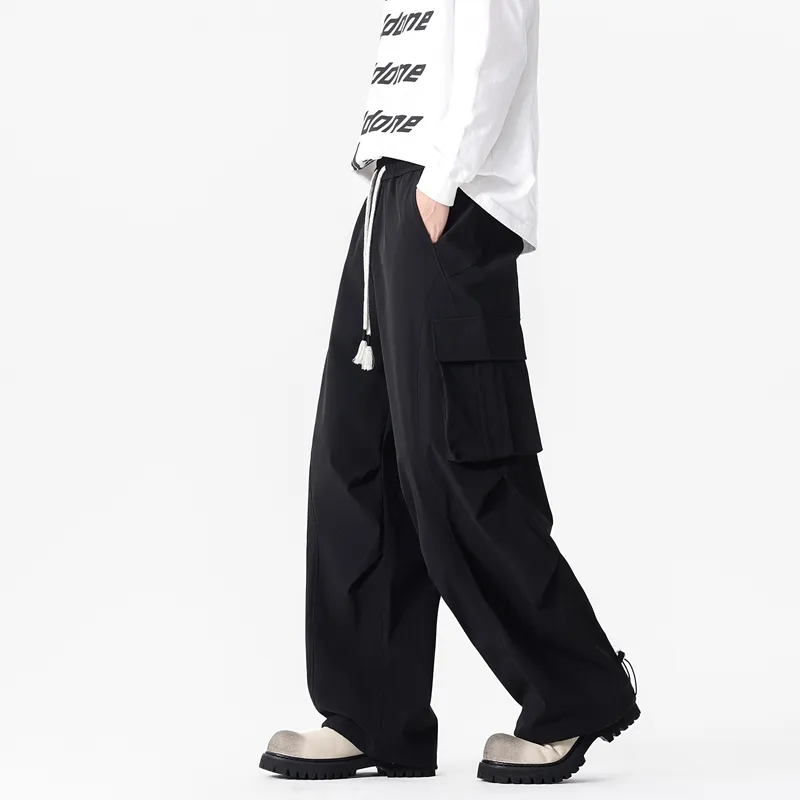 NOME Vintage Casual Fashion Lace Up Straight Fit Wide Leg Casual Pants Unisex-4