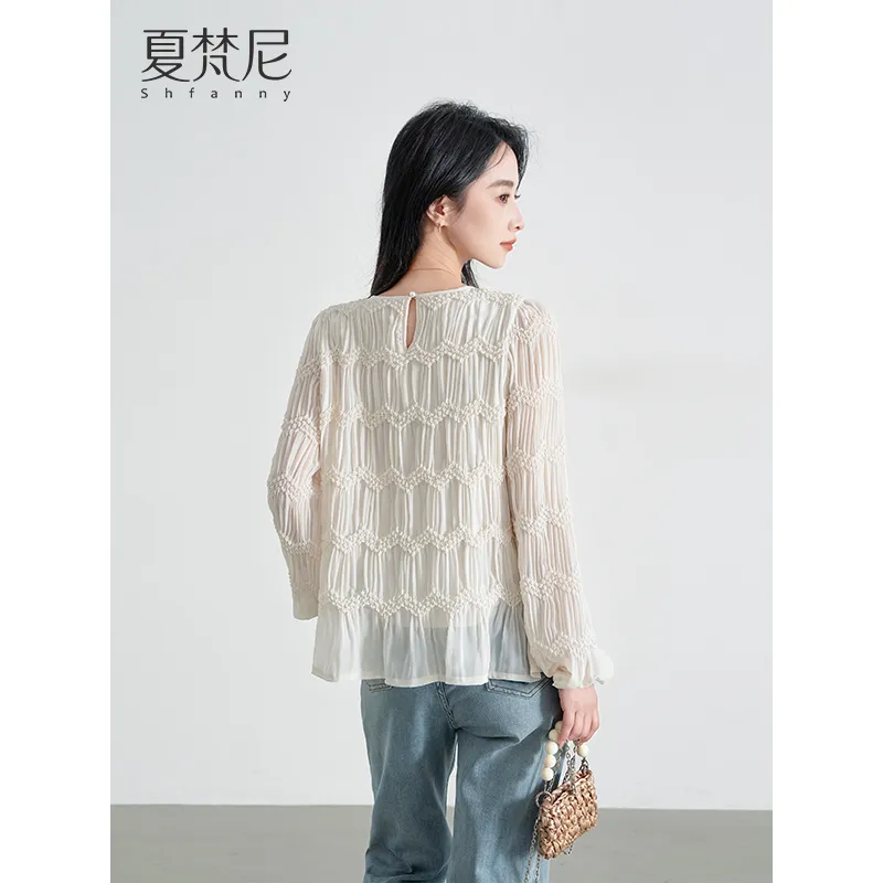 Shavani Shirt Top Women's Beige Apricot-5