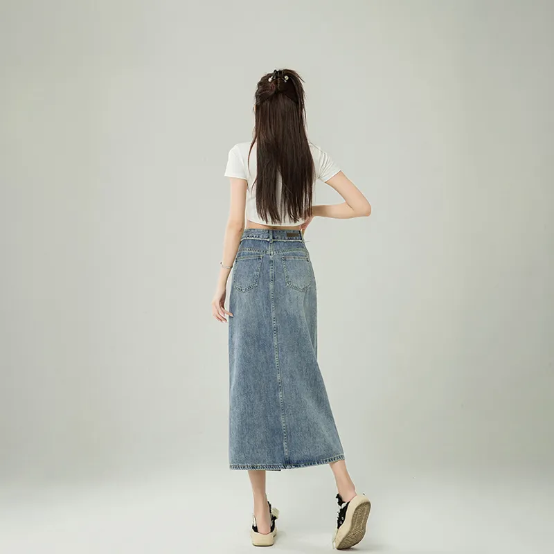 Shavani Denim Long Skirts Women's Blue-3
