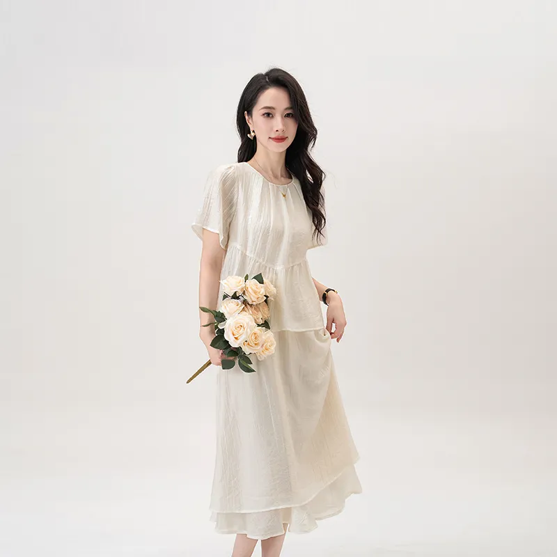 Shavani Short Sleeved Dress Women's Cream-1