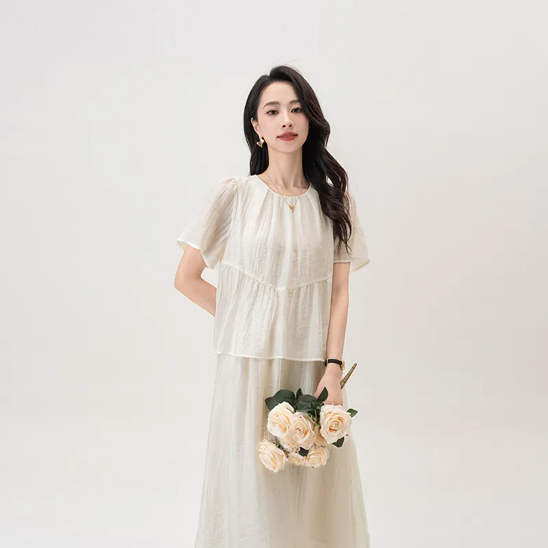 Shavani Short Sleeved Dress Women's Cream-2