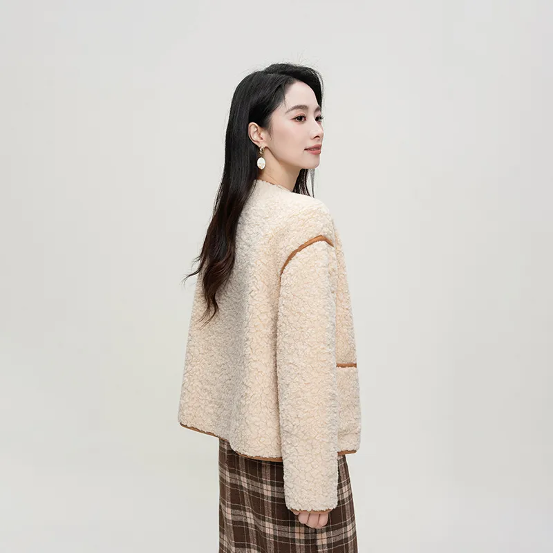 Shavani Cropped Coats Women's Apricot-2