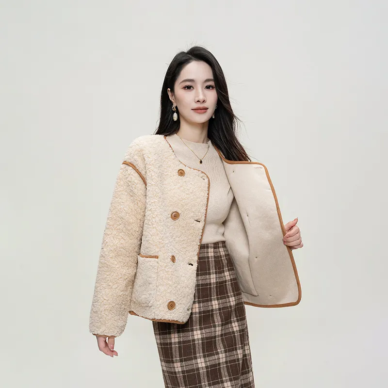 Shavani Cropped Coats Women's Apricot-4