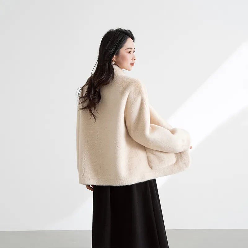 Shavani Cropped Coats Women's Cream Beige-2