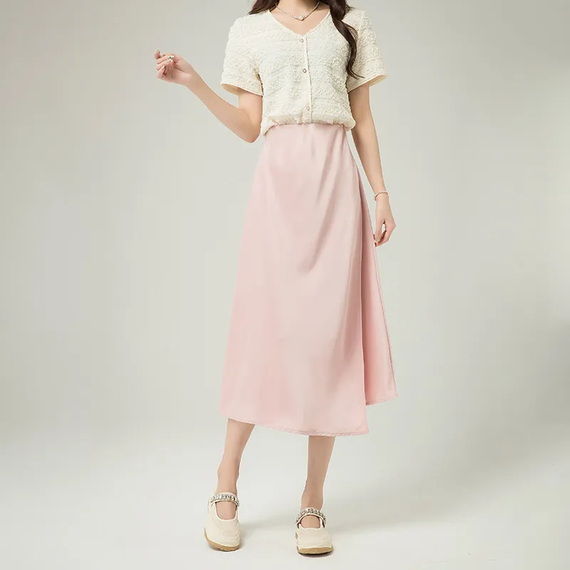 Shavani Casual Long Skirts Women's Pink-2