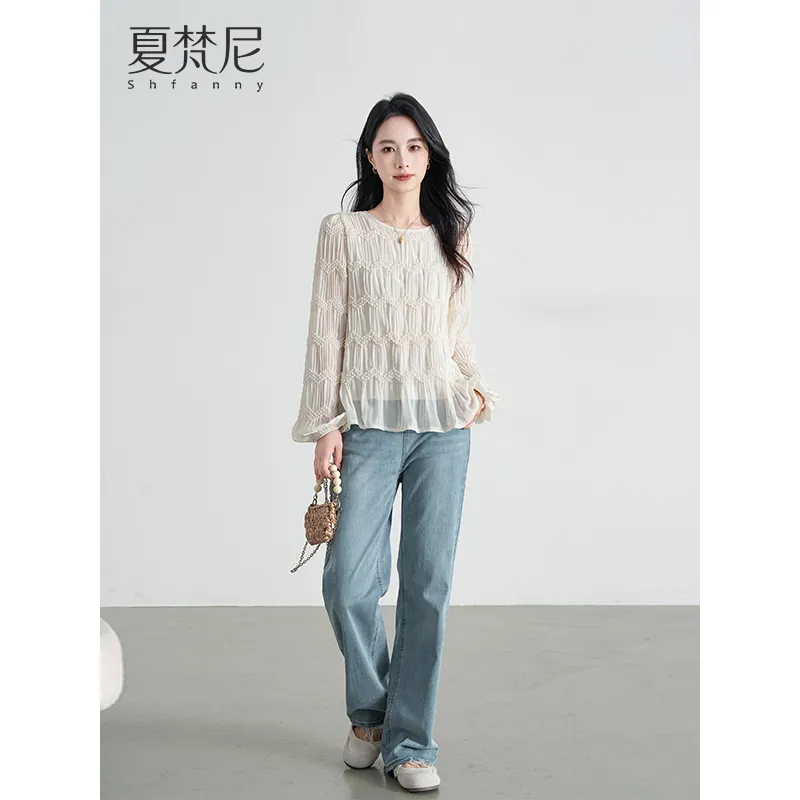 Shavani Shirt Top Women's Beige Apricot-4